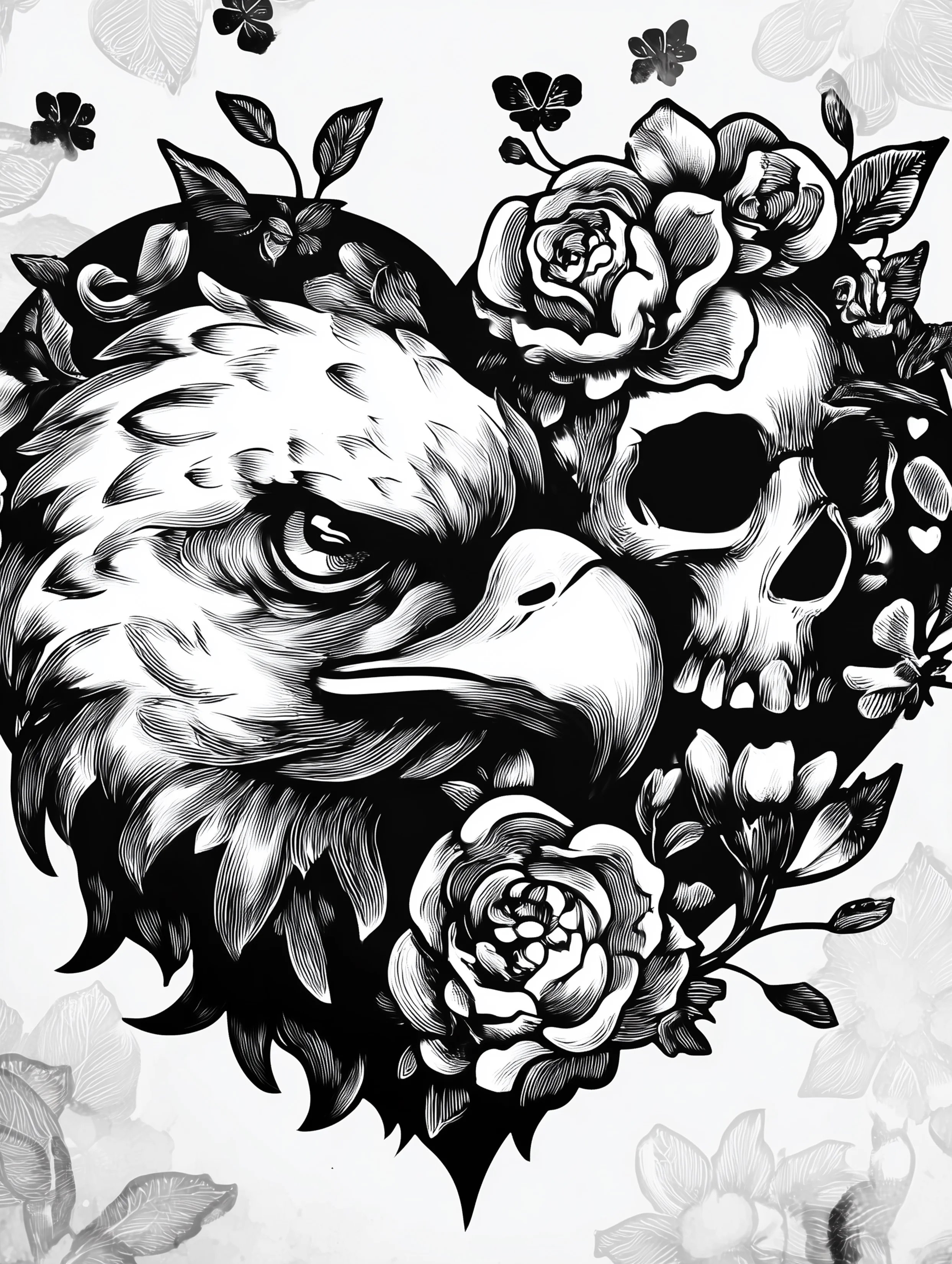 Free printable eagle coloring page for adults featuring an eagle with a skull head